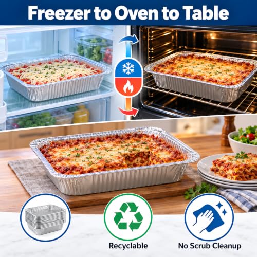10-Pack 9x13 Disposable Aluminum Foil Pans - Heavy Duty Roasting & Baking Trays