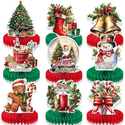 Christmas Table Decorations Christmas Honeycomb Table Centerpieces for Christmas Party Decorations, 9 Pcs