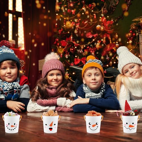 12 Pack Christmas Snowman Plastic Buckets with Handles - Holiday Party Candy & Gift Bails, 4.69 x 3.78 x 4.8 Inches