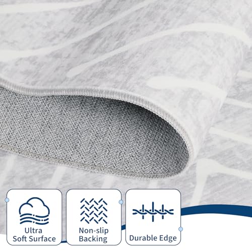 Grey 9x12 Modern Geometric Area Rug Non-Slip Soft Carpet for Living Room