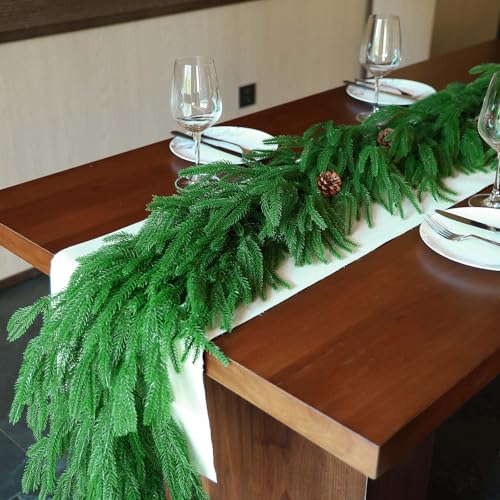 15FT Norfolk Pine Garland - Extra Full Real Touch Holiday Decor for Indoor & Outdoor Use, by Tixiquns