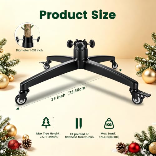 Rolling Christmas Tree Stand with Wheels, 7.5 ft fits 1-2.8 in trunk – Black
