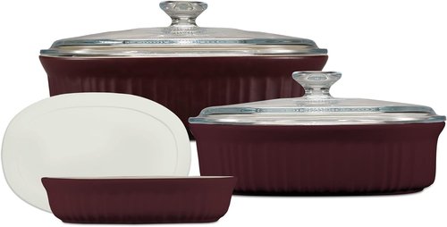CorningWare Ceramic Bakeware Set - Chip & Crack Resistant Stoneware | 6-Piece French Cabernet, Safe for Microwave & Oven