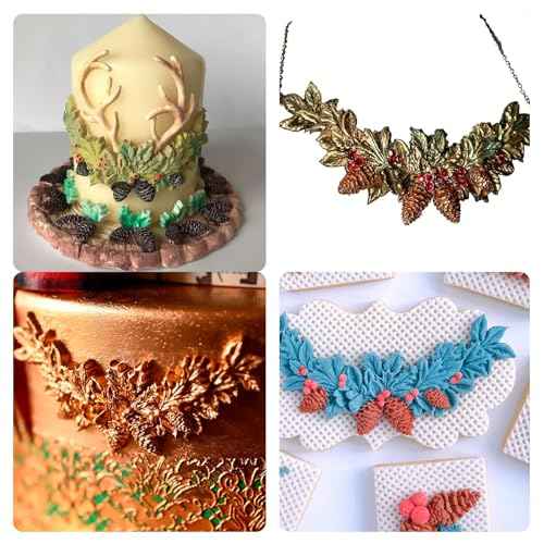 Christmas Holly Leaves Silicone Molds, Winter Leaves Fondant Mold, Christmas Pinecone Chocolate Baking Molds for Cake Decoration Cupcake Topper Candy Sugar Craft Gum Paste Clay Resin