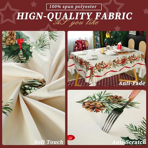 HOMOHEINI Christmas Tablecloth 60x84 White Rectangle with Trees & Snowman, Washable Polyester