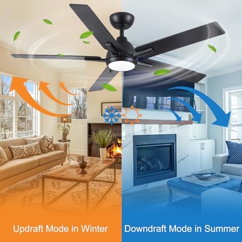 52 Inch Downrod Ceiling Fan with Light & Remote - Black, Reversible DC Motor, 3 Color Temps