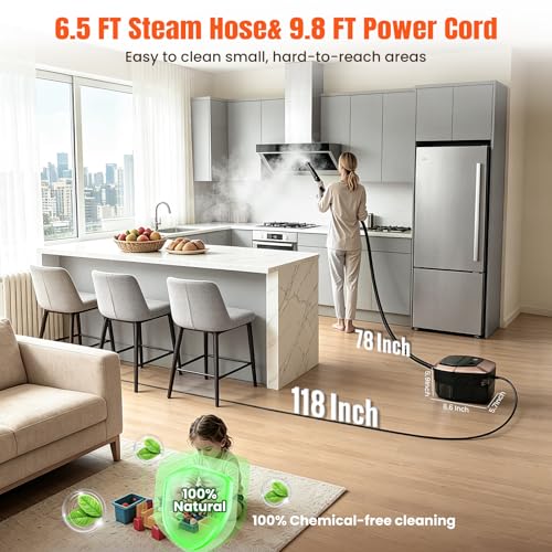 QIJIAA Handheld Steam Cleaner for Home & Car, 3-Level Adjustable, 1.8L Tank