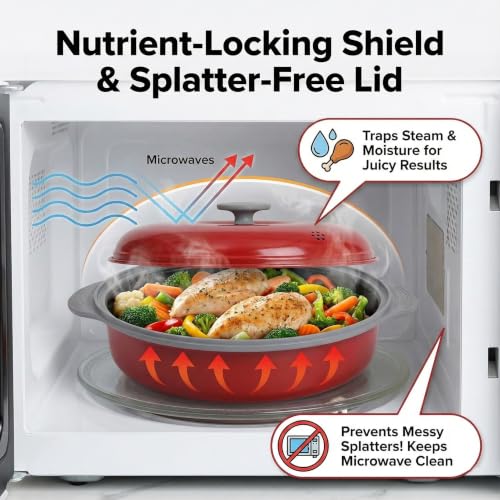 Microwave Frying Pan Skillet Grill & Crisper Pan with Lid - Non-Stick, Versatile Cooking