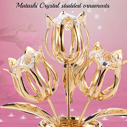 Matashi Gold-Plated Crystal Flower Bouquet Vase with Hummingbird - Valentine's Day Gift for Women