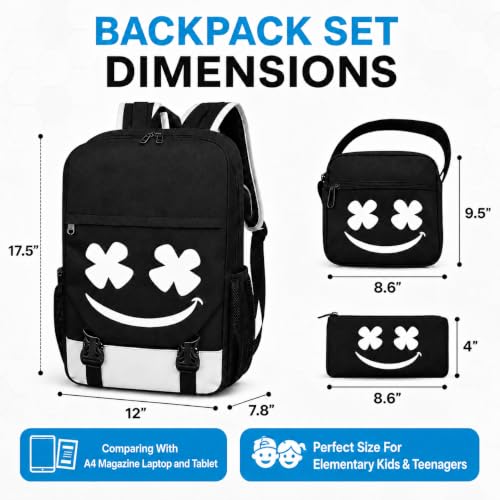 Glow in Dark 3-in-1 School Backpack Set for Kids Boys Girls - Waterproof & USB Charging Port