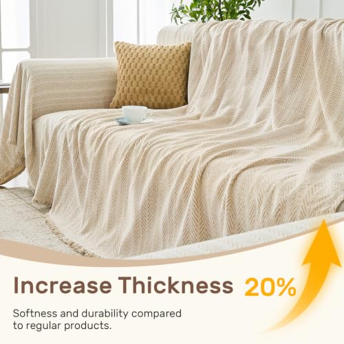 Herringbone Pattern L-Shaped Couch Cover for Sectional Sofa, Cream Khaki, 71x118+91x134 inches, Houmiggle