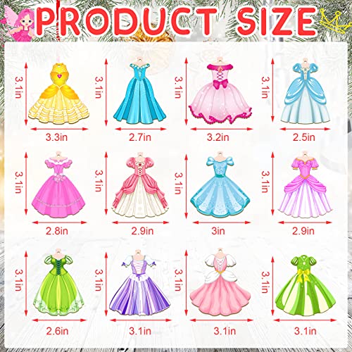 24 Pcs Princess Dress Wooden Ornaments for Christmas Tree Decorations