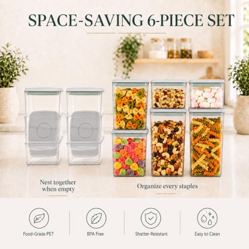Homflai 6-Piece Airtight Food Storage Containers Set - Clear Stackable Pop Lids