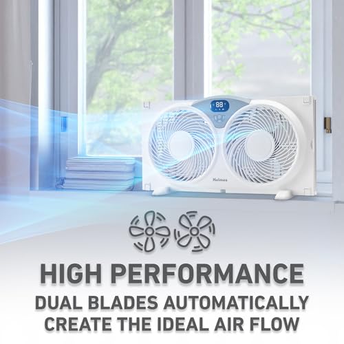 Holmes 9-Inch Digital CleanBreeze Window Fan with Thermostat and Remote - Twin Blade, Reversible, 3 Speeds