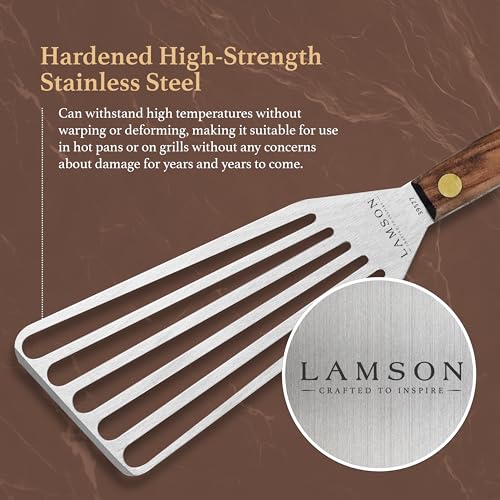 Lamson Slotted Fish Spatula – Flexible Stainless Steel Turner with Walnut Handle – Right-Hand Model