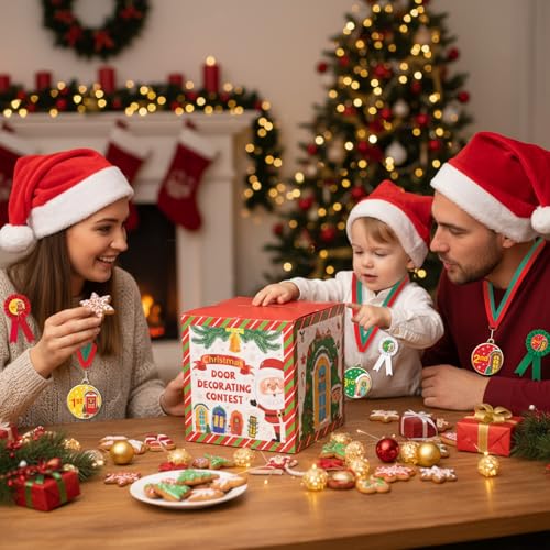 Cunno Red Christmas Door Decorating Contest Kit with Voting Box & Medals