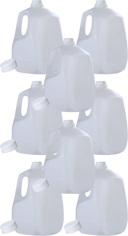 (8 PACK) 128 Oz Empty Plastic Gallon Juice Bottles with Tamper Evident WHITE Caps - Smoothie Bottles - Ideal for Juices, Milk, Smoothies, Picnic's and Even Meal Prep - Made in USA