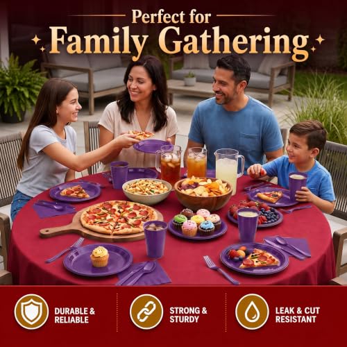 Purple Disposable Party Plates Set - 50 Dinner, 50 Appetizer & Cups with Napkins & Utensils - Variation of THIS listing