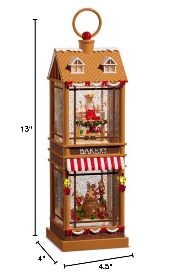 Raz Santa and Elves Lighted Water Waterfall Bakery Christmas Decor 12.5"