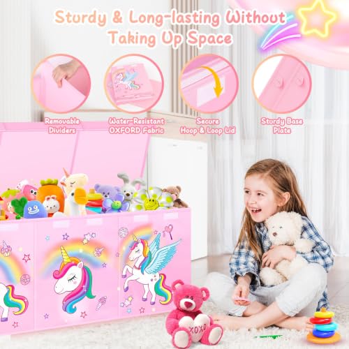 Pink Extra Large Collapsible Toy Box with Lids - 40x16x16 Inches
