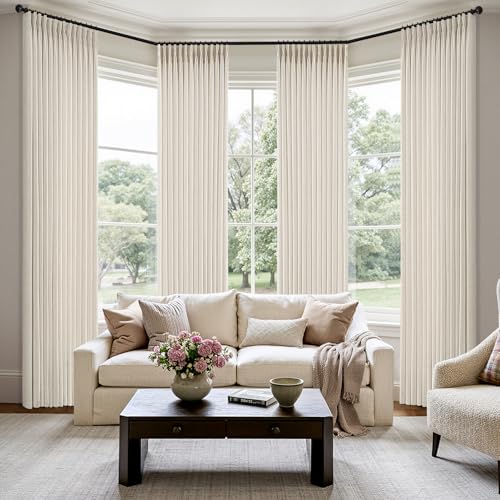 Birch 40x96 Inch Linen Blend Curtain Set - Pinch Pleated, 4 Panels