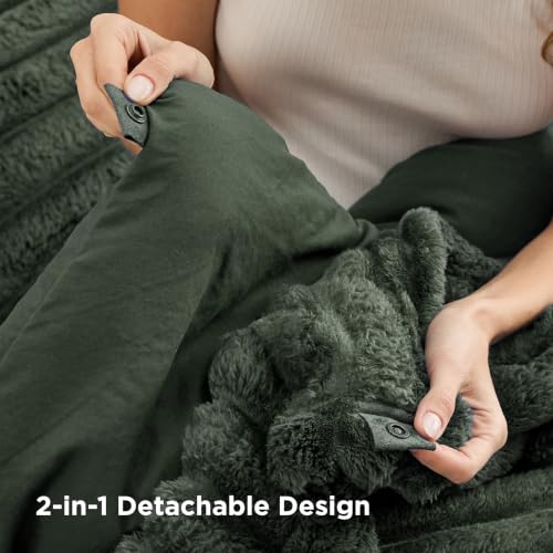 Bedsure 2-in-1 Comforter Set with Detachable Fleece Blanket - Olive Green Queen - Variation 03