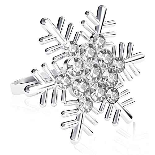 ZeeDix Silver Snowflake Christmas Napkin Rings Set of 8 for Dinning Table Setting- Rustic Dinner Tables Setting Decoration for Wedding Receptions, Christmas, Thanksgiving Holiday Party Dinner Parties