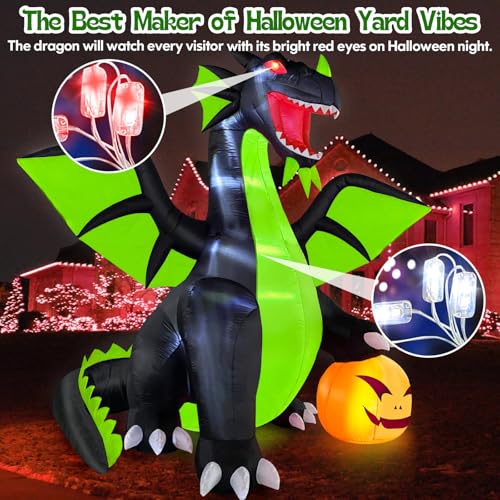Halloween Inflatable Dragon Pumpkin Decoration - Green 9FT Outdoor Yard Decor