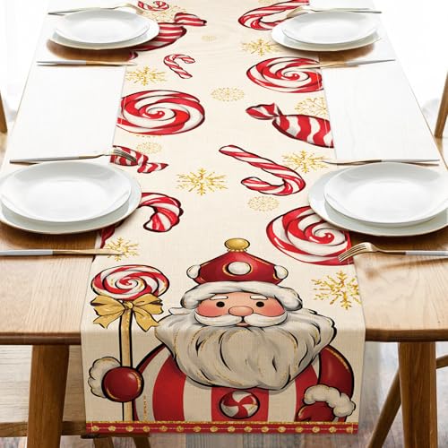 Croar Christmas Peppermint Candy Table Runner 13x72 Inches Santa Holiday Decor