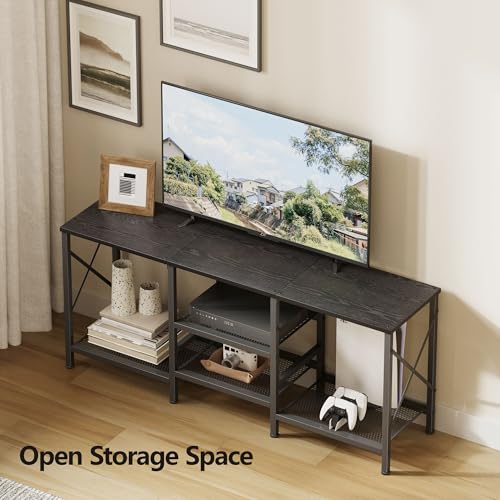 Black TV Stand for 55 Inch TVs with 3-Tier Open Shelves and Storage