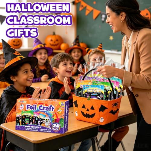 Halloween Foil Art Party Favors for Kids - 24 Pack Craft Kits & Coloring Books