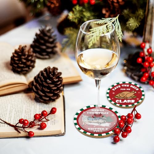 Cheroloven Red Christmas Vacation Coasters 6Pcs Gift Set with Metal Holder - Griswold Family Holiday Decor