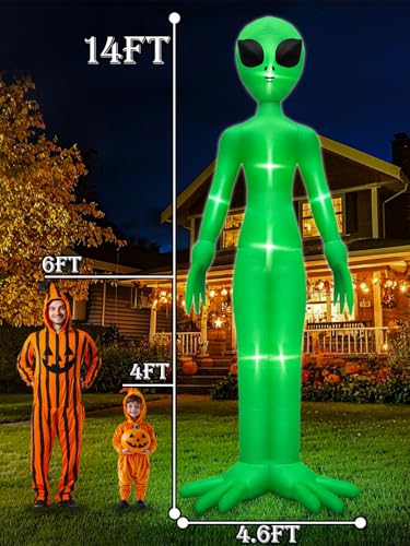 14 Ft Giant Halloween Inflatable Alien Decoration with Built-in LEDs