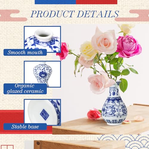 12 Pcs Blue and White Chinoiserie Mini Vases - Classic Porcelain Decor Set