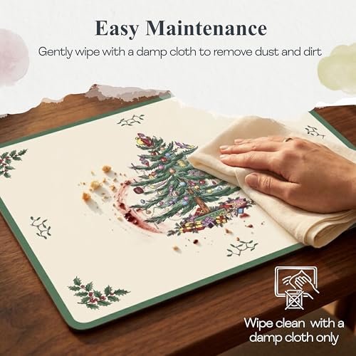 Pimpernel Christmas Tree Cork-Backed Placemats - Set of 4 | Holiday Table Decor