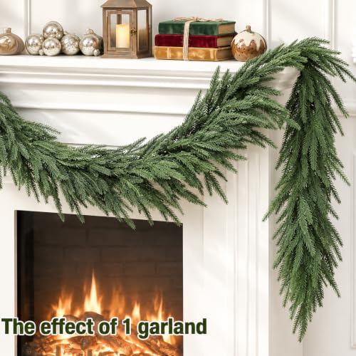 FHLSA 9Ft Norfolk Pine Artificial Garland with 150 Tips, Full & Lush Christmas Decor