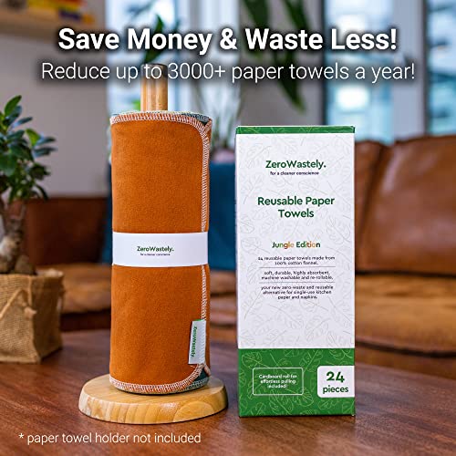 Reusable Cotton Paper Towels - Jungle Pack of 24, Super Soft & Absorbent