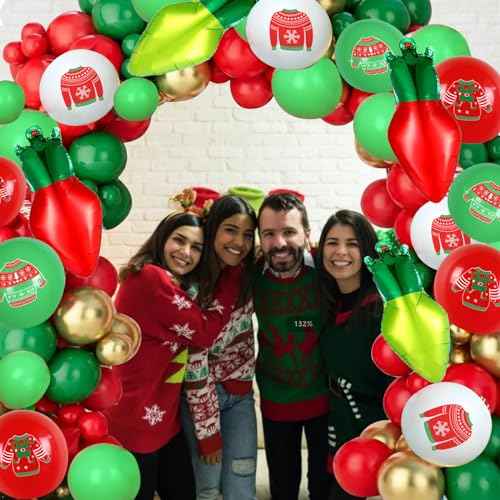 Christmas Ugly Sweater Party Decorations 114 Pcs Ugly Sweater theme Balloons Garland Arch Kit for Let's Get Ugly Party Christmas Ugly Sweater Theme Party Decorations