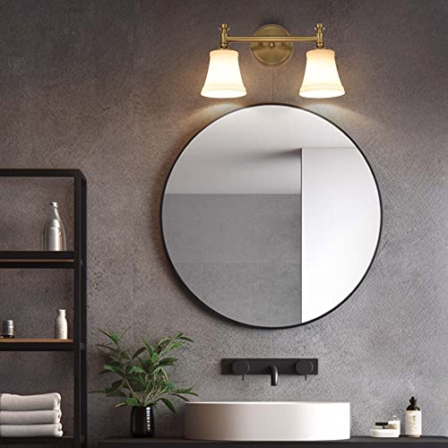 Aged Brass 2-Light Bathroom Vanity Wall Sconce with Opal Glass Shade - Traditional Hanaloa Fixture