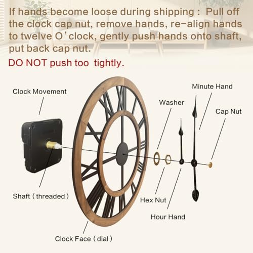 24 Inch Large Rustic Wall Clock - Silent Wooden Farmhouse Decor with Roman Numerals - Light Ivory Variation