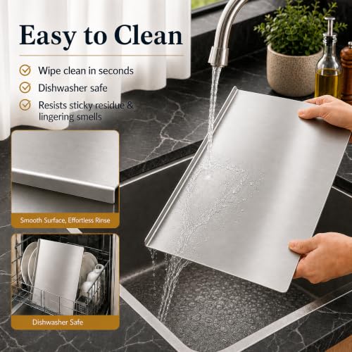 Stainless Steel Cutting Board with Lip, L-shaped Metal Chopping for