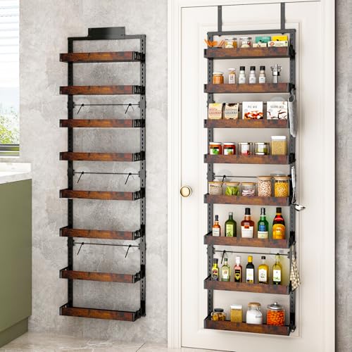 BUKFEN 8-Tier Over the Door Pantry Organizer, Adjustable Wooden Basket