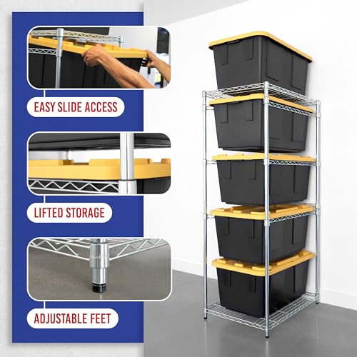 1 Pack Steel Tote Rack for 27 Gallon Bins - Silver, 5-Tier Storage Organizer