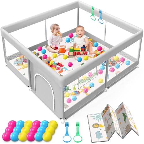 Jaobeem Baby Playpen with Mat 50x50 Inch Dark Grey Waterproof Play Yard for Toddlers