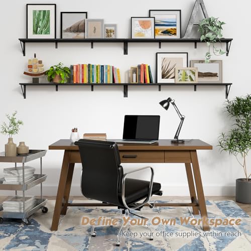48 Inch Wall Floating Bookshelf - Rustic Black Wood Shelving for Living Room