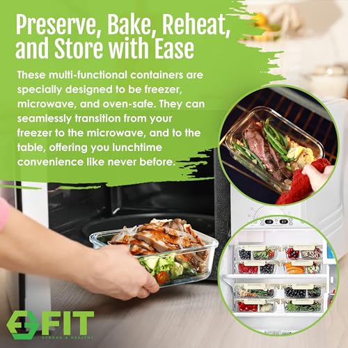 Beige Glass Meal Prep Containers 2 & 3 Compartments Leak-Proof Lids - 32 oz 4 Pack