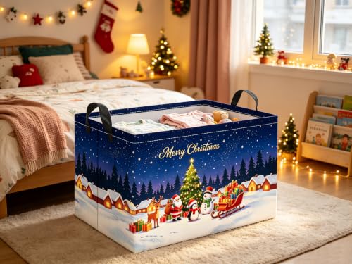 Christmas Night Rectangular Storage Basket - Festive Gift & Clothes Organizer