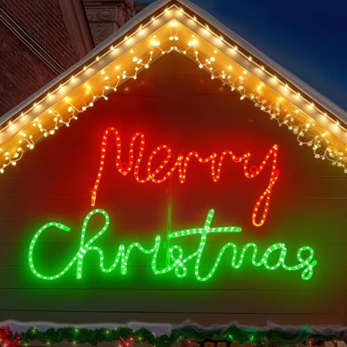 HeliosRibbon 48 Inch Merry Christmas LED Light Sign - Red & Green Outdoor Decor