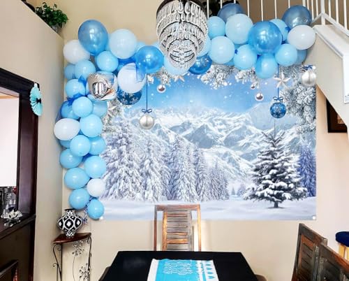 Winter Snow Forest Backdrop 10x8ft – Alps Mountain Scene Vinyl Banner, 120x96 in (BINQOO)