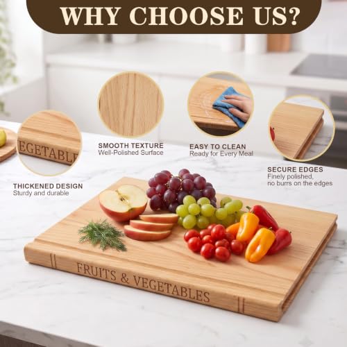 Acacia Wooden Book-Shaped Cutting Board Set for Kitchen & Decor, 3pcs